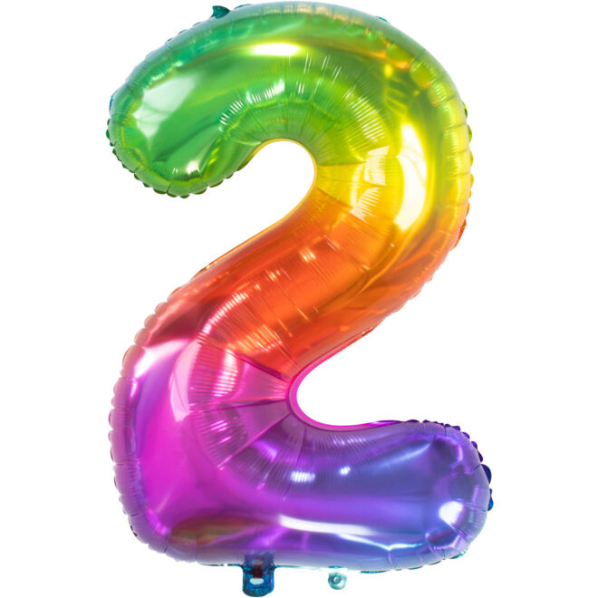 Grote folie ballon cijfer 2 (86cm) - Regenboog