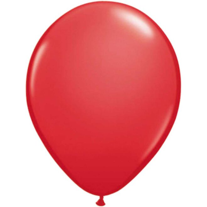 Tien metallic rode latexballonnen met parelmoerglans en een formaat van 30 centimeter (11 inch) groot.