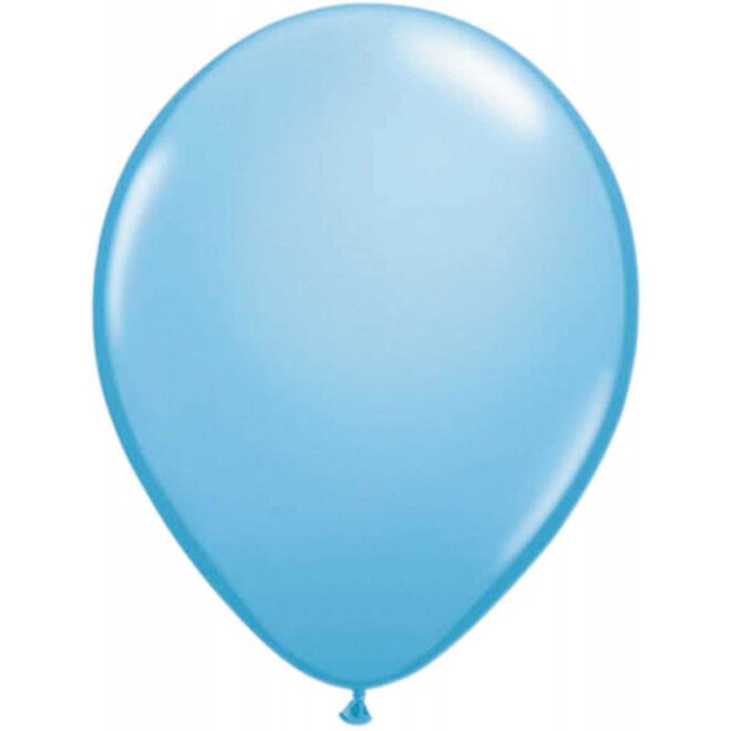 Tien metallic lichtblauwe latexballonnen met parelmoerglans en een formaat van 30 centimeter (11 inch) groot.