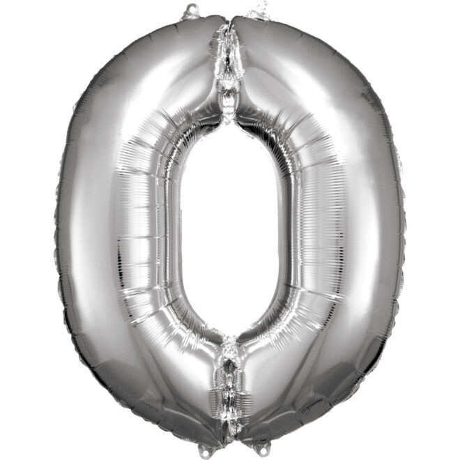 Grote folie ballon cijfer 0 (86cm) - Zilver