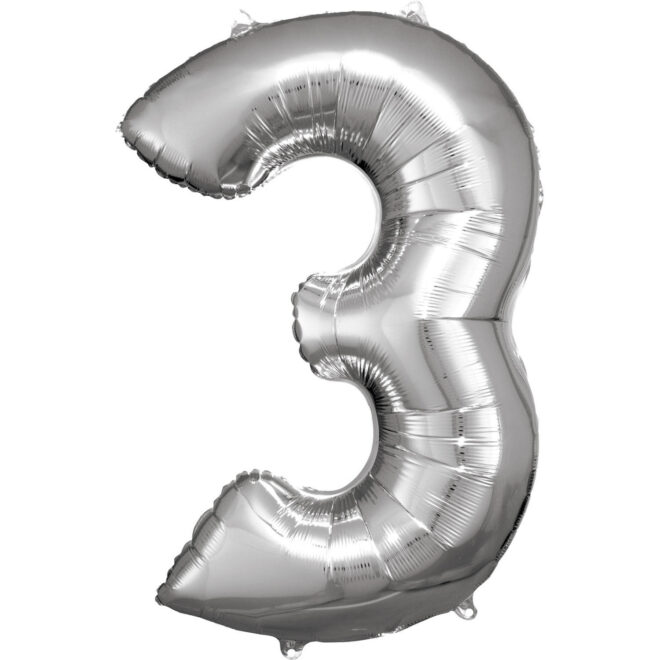 Grote folie ballon cijfer 3 (86cm) - Zilver