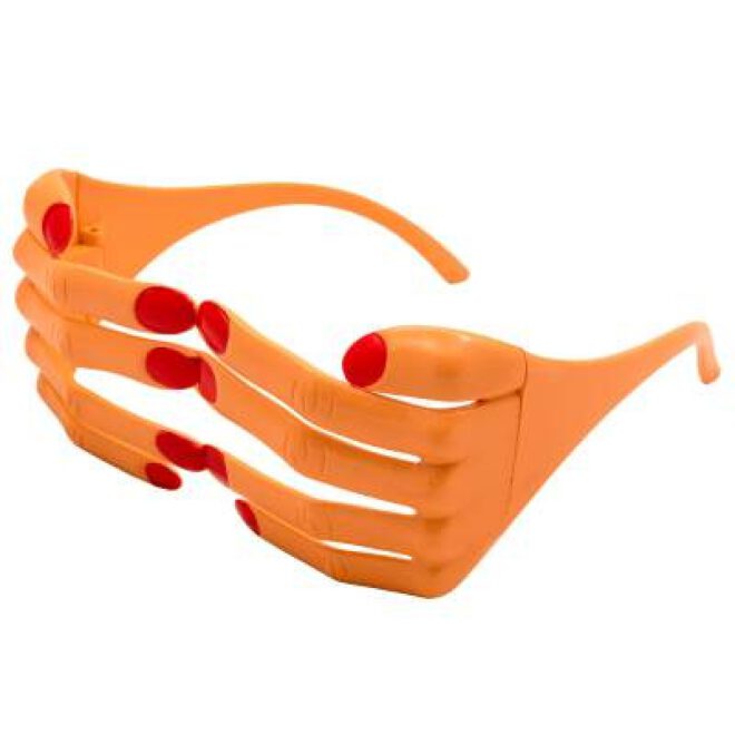 Bril van handen met rode nagellak