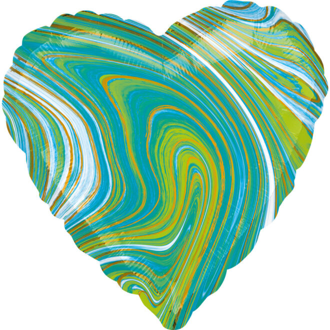 Marblez folieballon hart (43cm) - Groen/Blauw