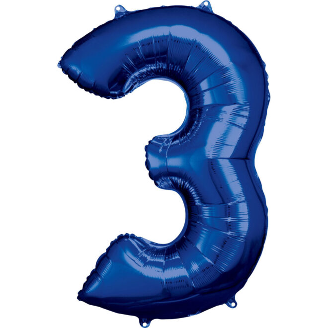 Grote folie ballon cijfer 3 (86cm) - Blauw