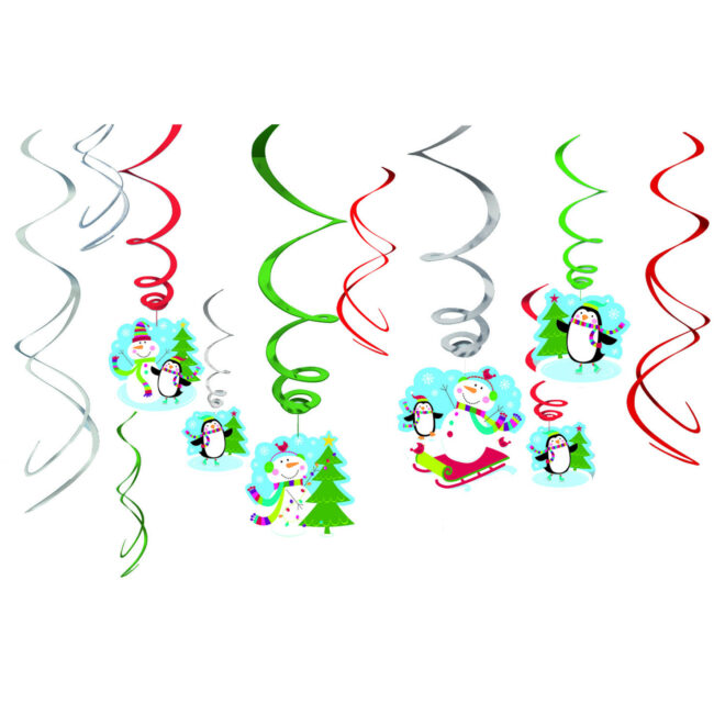 Kerst hangdecoraties Sneeuwpop & Pinguin (61cm) - 12 stuks