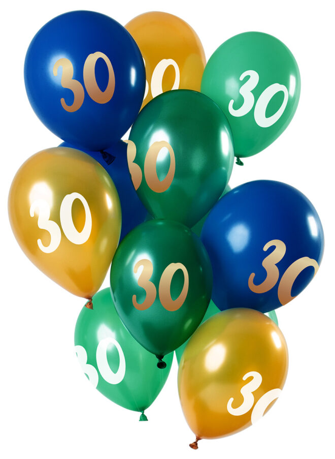 Ballonnen groen/goud/blauw - 30 jaar