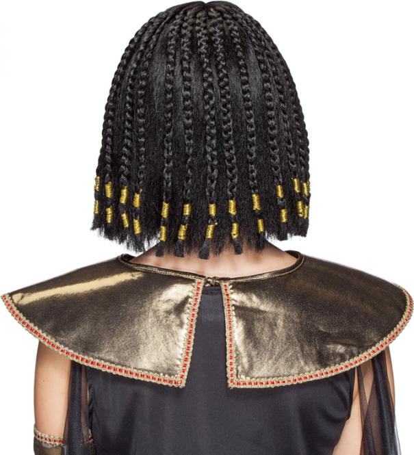 Pruik Nefertiti zwart met gouden bandjes