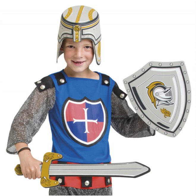 Driedelige ridder verkleedkleding (helm, schild en zwaard apart verkrijgbaar)