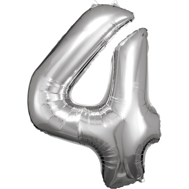 Grote folie ballon cijfer 4 (86cm) - Zilver