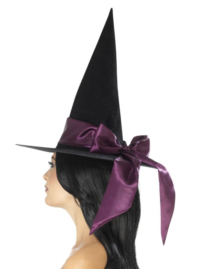 Heksenhoed met paarse strik Deluxe witch hat wich purple bow