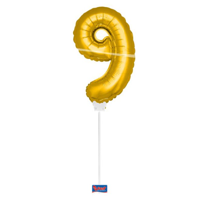 Mini folieballon cijfer 9 (36cm) - goud