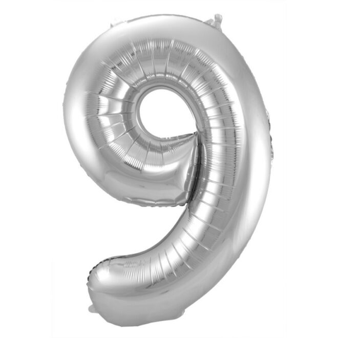 Grote zilveren cijferballon cijfer 9