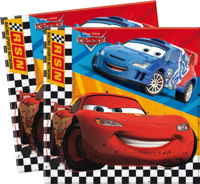 Papieren Pixar Cars 'Racers' servetten van 33 bij 33 centimeter met daarop Bliksem McQueen.
