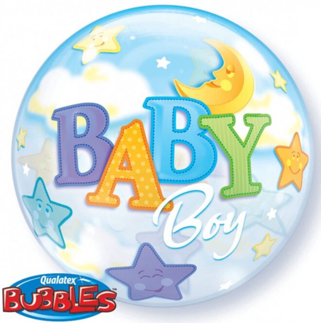 Baby boy bubbleballon - met daarop sterren en de maan - voor de geboorte of babyshower van een jongentje (56cm)