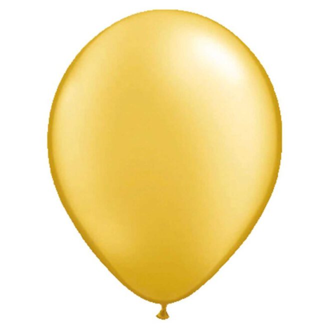 Tien metallic gouden latexballonnen met parelmoerglans en een formaat van 30 centimeter (11 inch) groot.