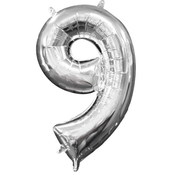 Mini folie ballon cijfer 9 (35cm) - zilver
