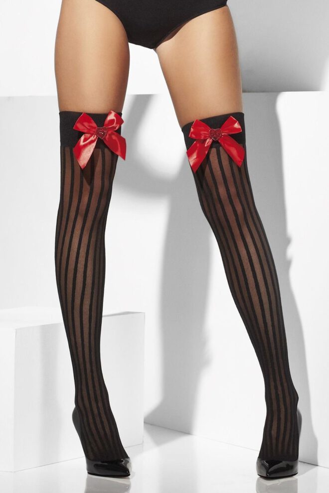 Sheer Hold-Ups, Black with Red Bows and Sequin Hearts