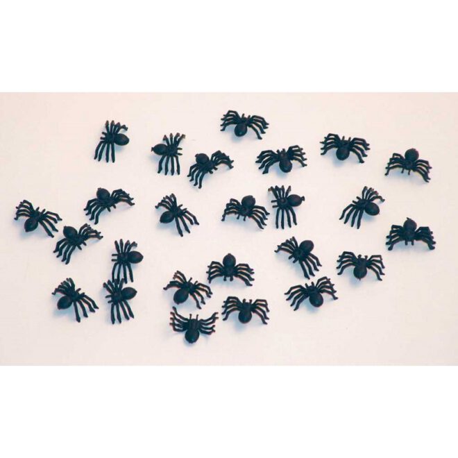 Kleine, zwarte, plastic spinnetjes van 2 centimeter groot (25 stuks)