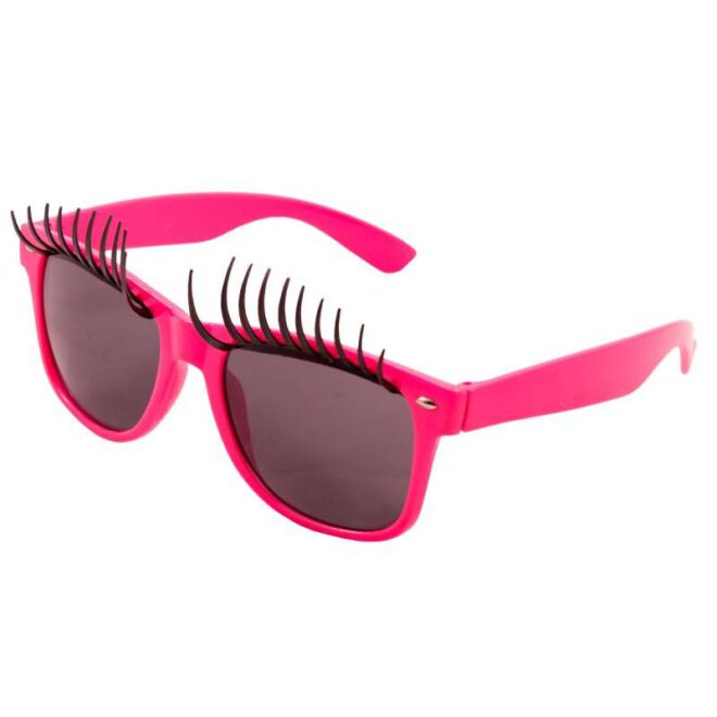 Neon roze bril met lange zwarte wimpers