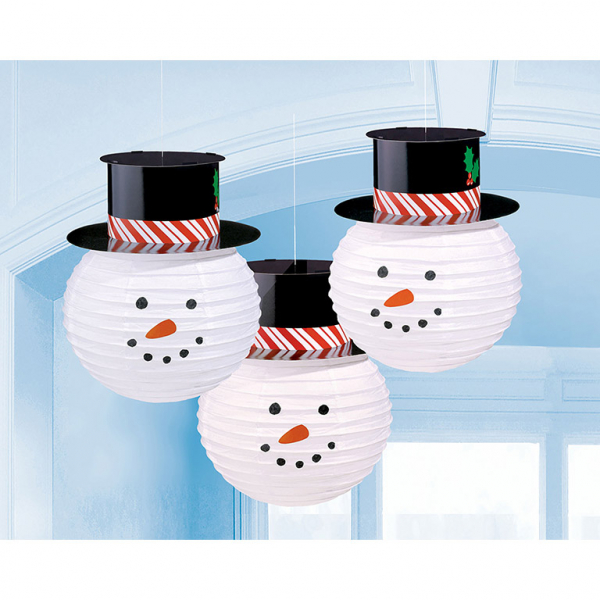 Sneeuwpop lampionnen - 3 stuks