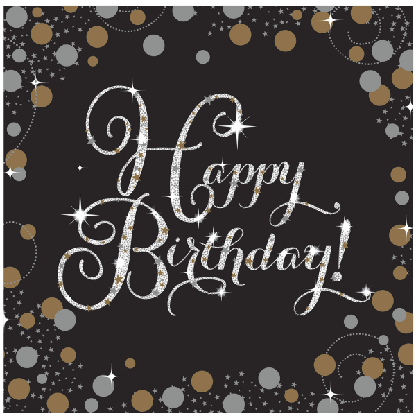 Gouden sparkling servetten Happy Birthday - 16 stuks