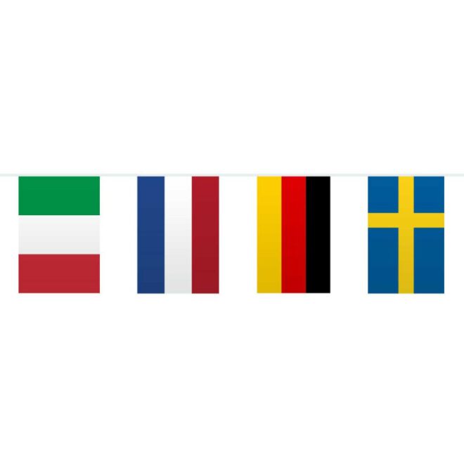 Vlaggenlijn met de vlaggen van Europese landen eraan van 10 meter lang.