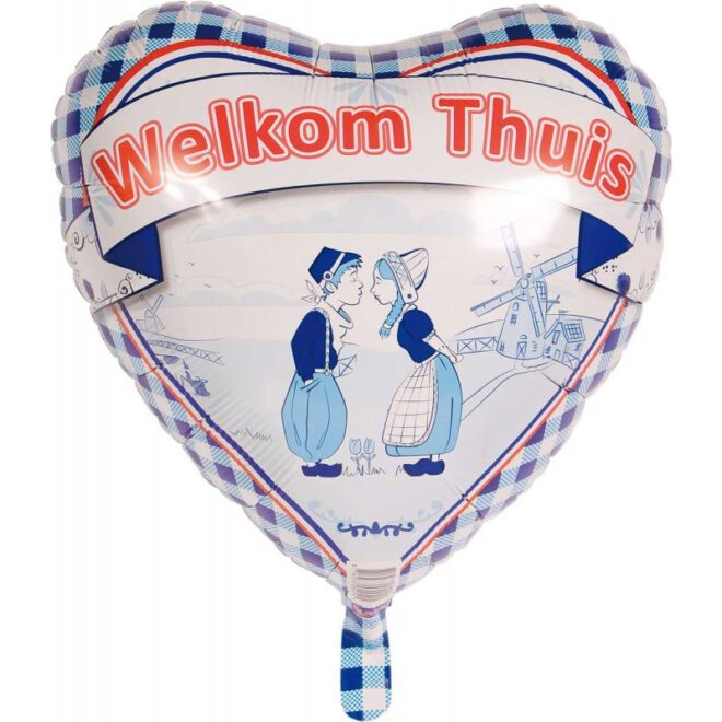 Hartvormige Delfts Blauw Welkom Thuis folieballon