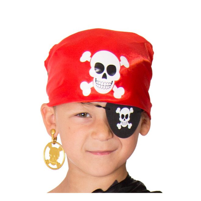 Piraten Schatkist incl. doodskop bandana, ooglapje en oorbel