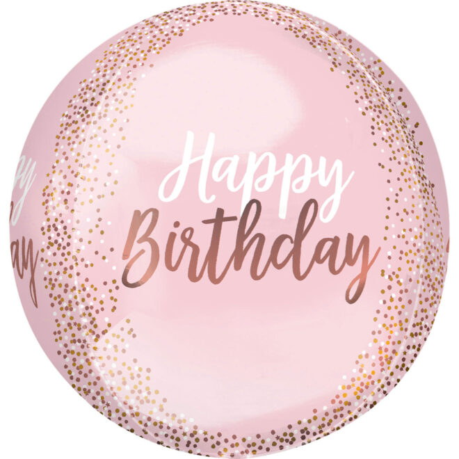 Roségoud Blush Happy Birthday orbz ballon (38x40cm)
