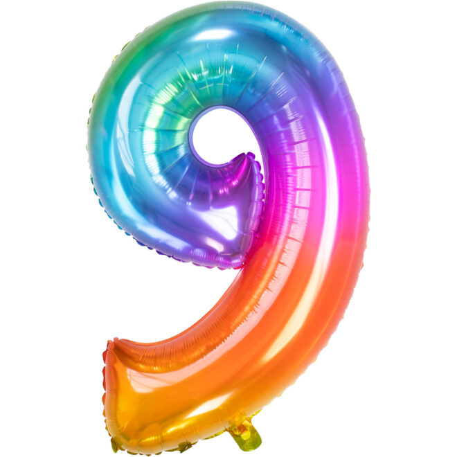 Grote folie ballon cijfer 9 (86cm) - Regenboog