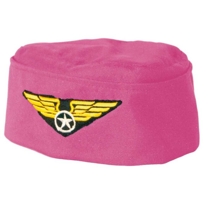 Roze stewardess hoedje met voorop een embleem