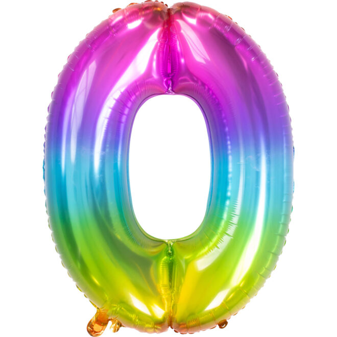 Grote folie ballon cijfer 0 (86cm) - Regenboog