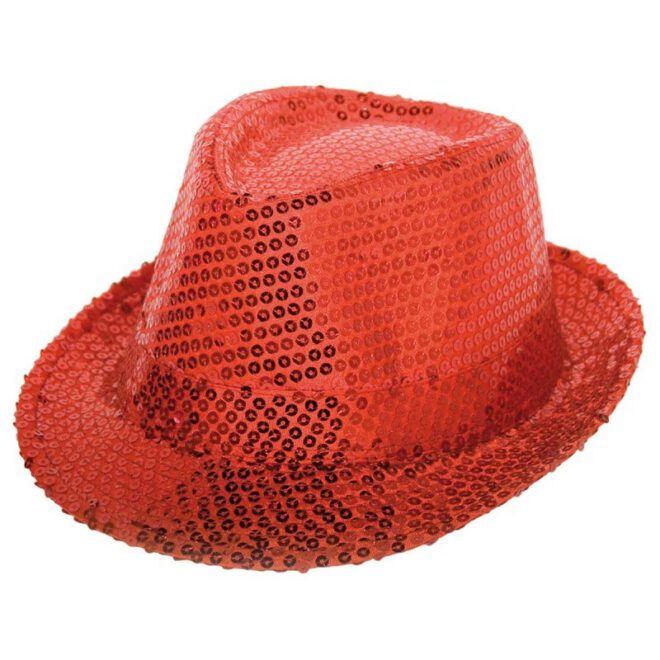 Rode trilby hoed met pailletjes