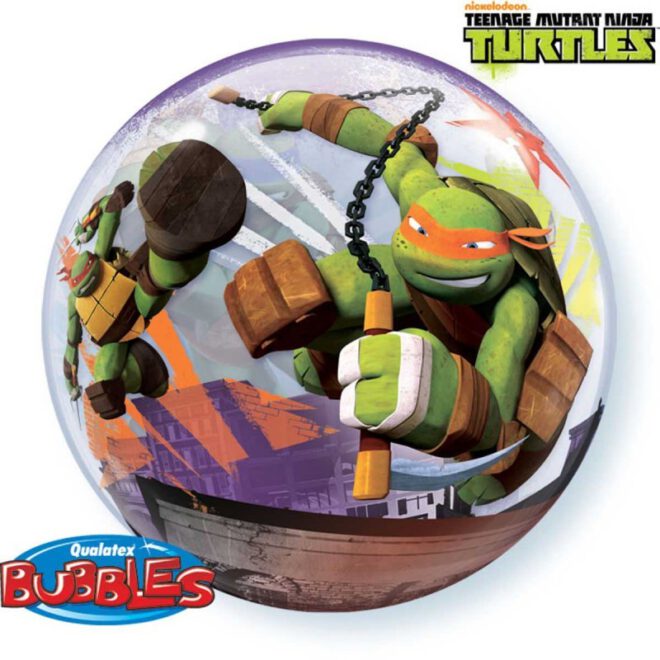 Stoere, gedeeltelijk transparante bubbleballon van The Teenage Mutant Ninja Turtles van 56 centimeter groot - kant 1