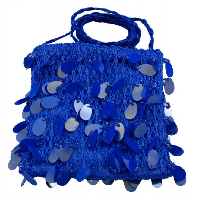 Metallic blauw schoudertasje met pailletten