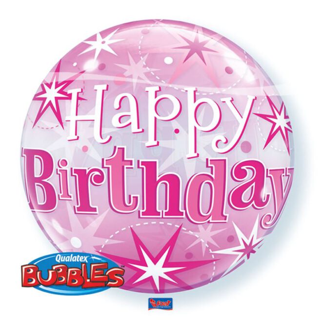 Happy birthday bubble ballon (56cm) - roze