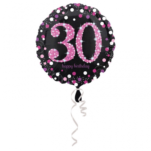 Roze sparkling folieballon (43cm) - 30 jaar