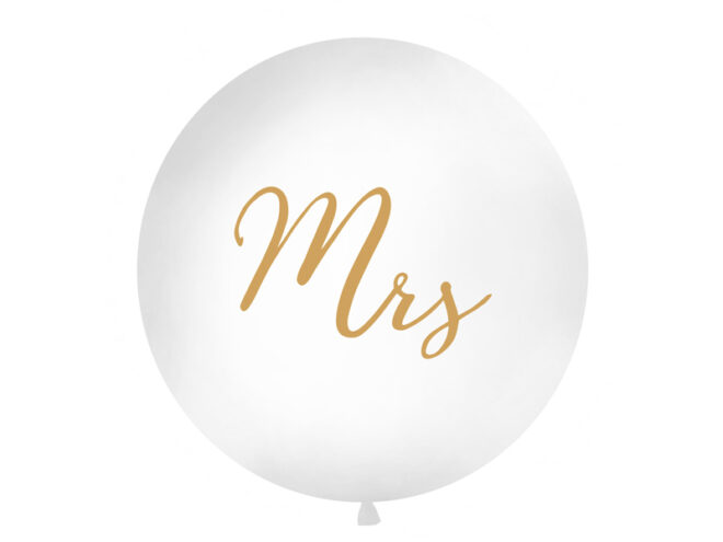 Ballon bedrukt met Mrs. (90cm) - Wit met opdruk Goud
