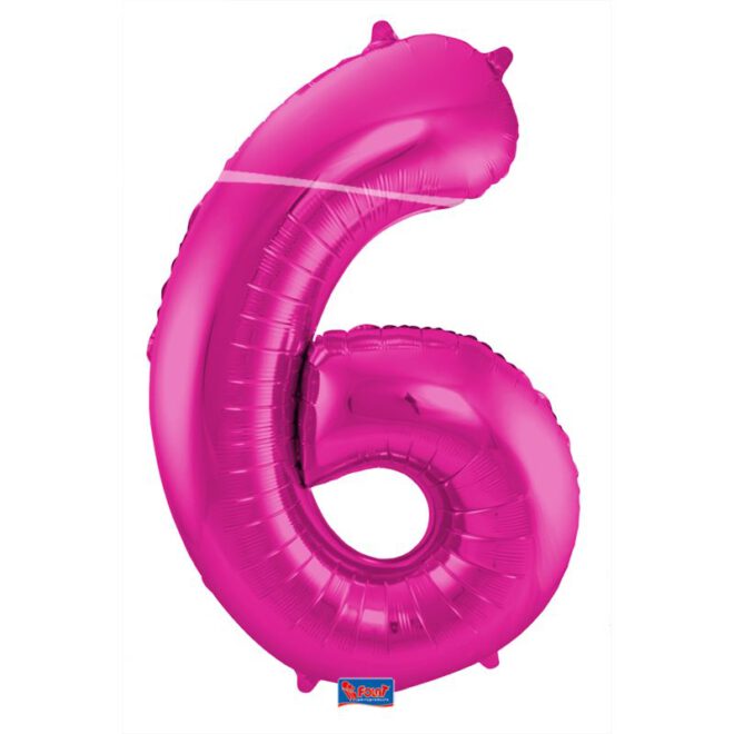 Grote folie ballon cijfer 6 - Magenta