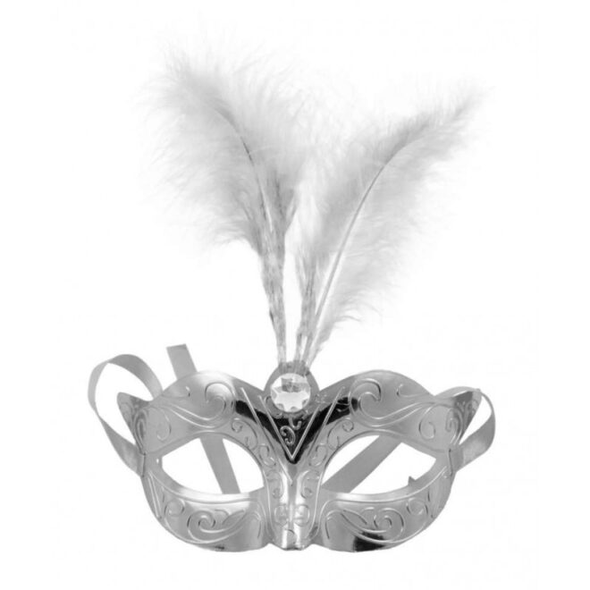 Venetiaans zilveren oogmasker met bijpassende veren