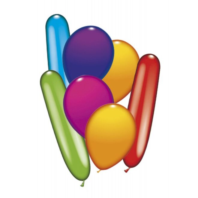 Ballonnen set met daarin 50 latex ballonnen met verschillende kleuren en vormen.