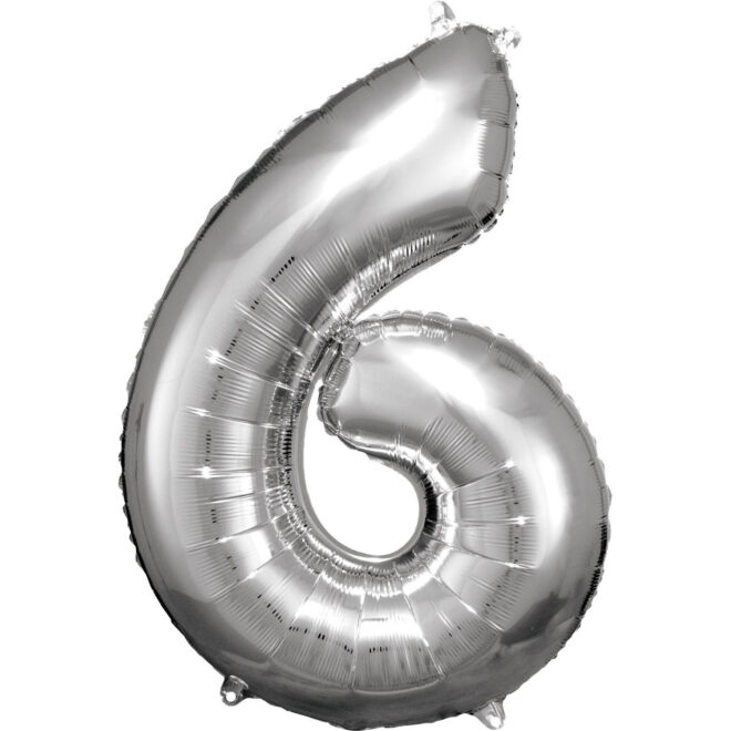Grote folie ballon cijfer 6 (86cm) - Zilver