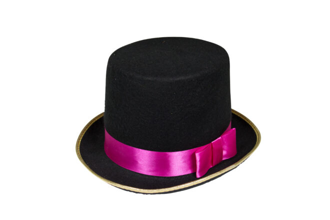 Hoge hoed met roze strik