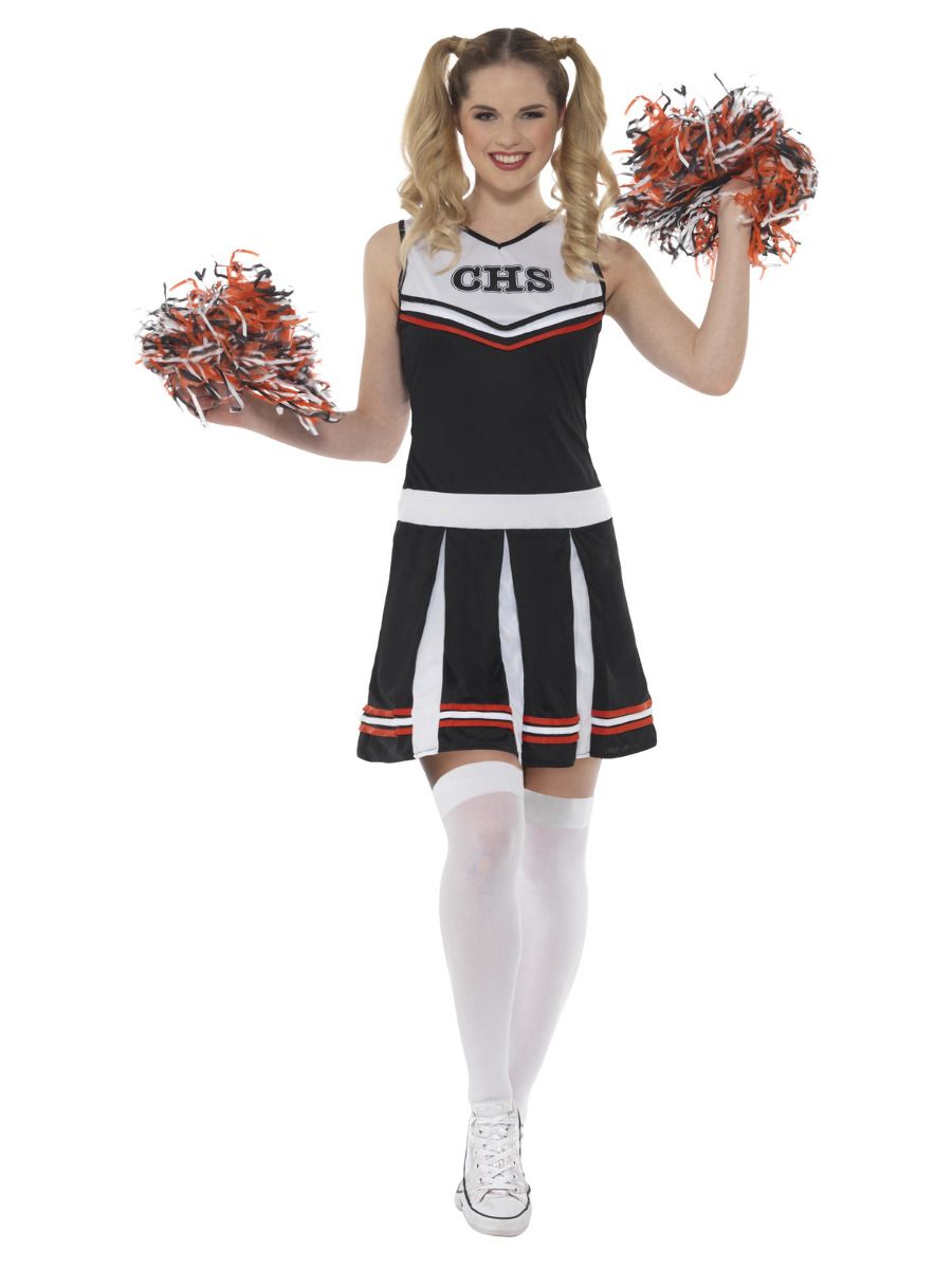 Cheerleader kostuum zwart pompoms - Feesthuis