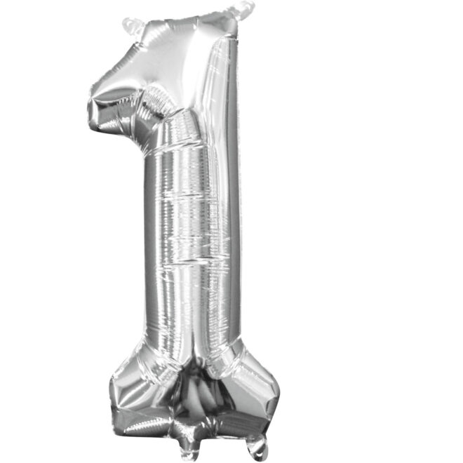 Mini folie ballon cijfer 1 (35cm) - zilver