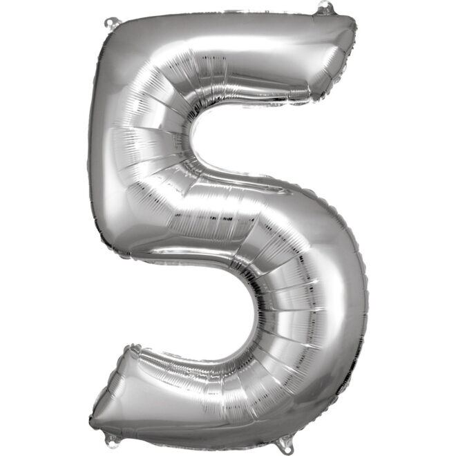 Grote folie ballon cijfer 5 (86cm) - Zilver