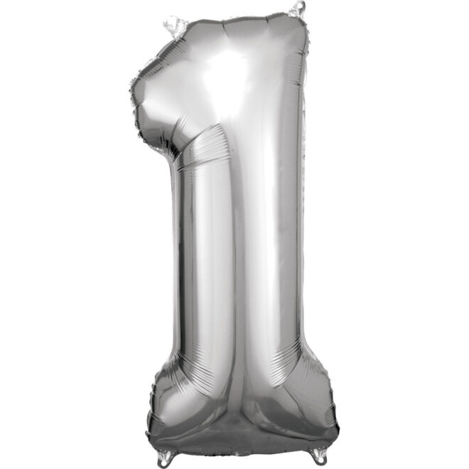 Grote folie ballon cijfer 1 (86cm) - Zilver
