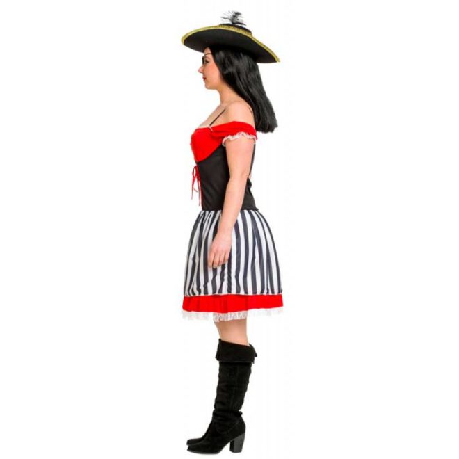 Dames piratenjurk in zwart, wit en rood - zij