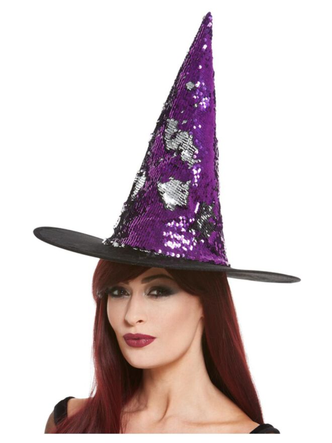Reversible Sequin Witch Hat, Purple & Black