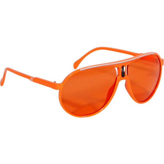 Oranje bril met oranje glazen en het 'Scarface' model